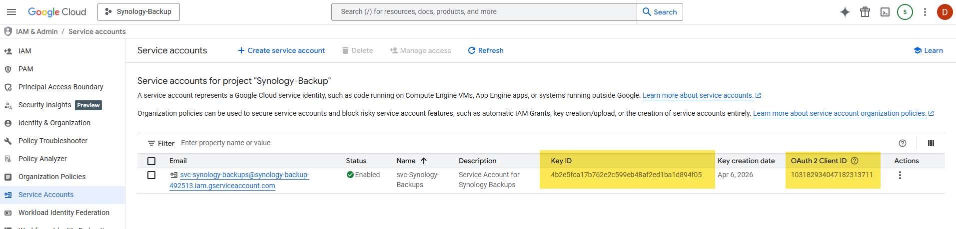 Service account Client ID