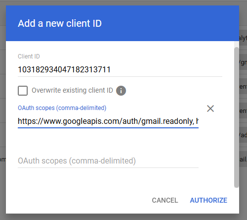 OAuth scopes entry