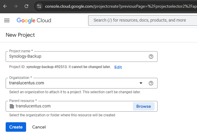 Google Cloud new project