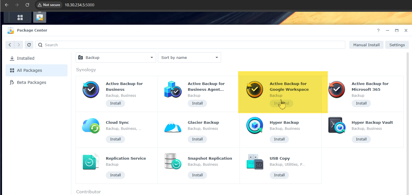 Package Center - Active Backup