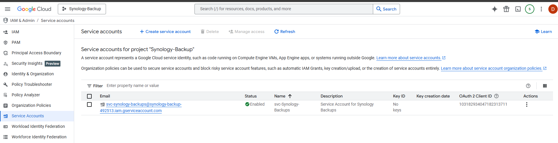 Create JSON key